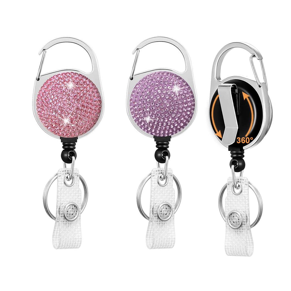 Glittery Retractable Badge Holder Reels with Belt Clip & Key Ring 6-Pack