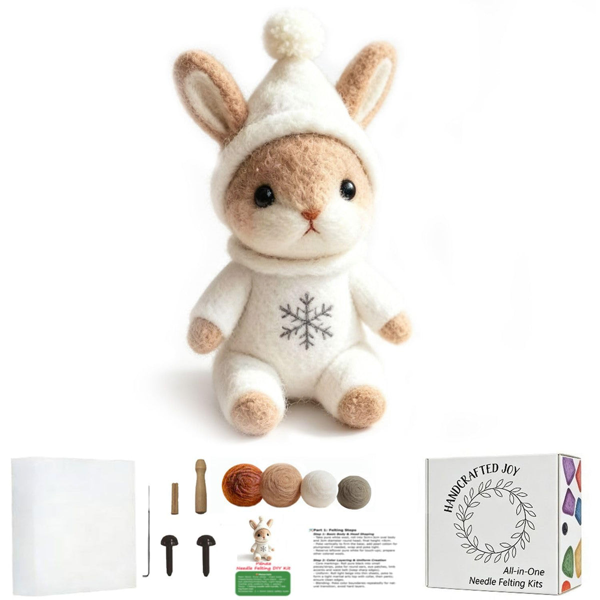 DIY Needle Felting Kit Christmas Santa Bunny – Needle Felting Starter Kit with Fiber Roving, Needles, Felting Pad & Instructions | Felted Animal Kit for Beginners Adults Holiday DIY Craft Gift