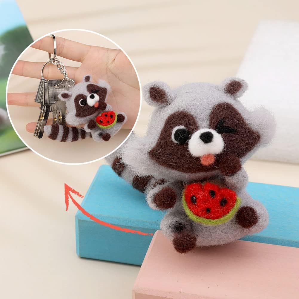 JUPEAN Needle Felting Kits for Beginners Adult Wool Felting kit Raccoon