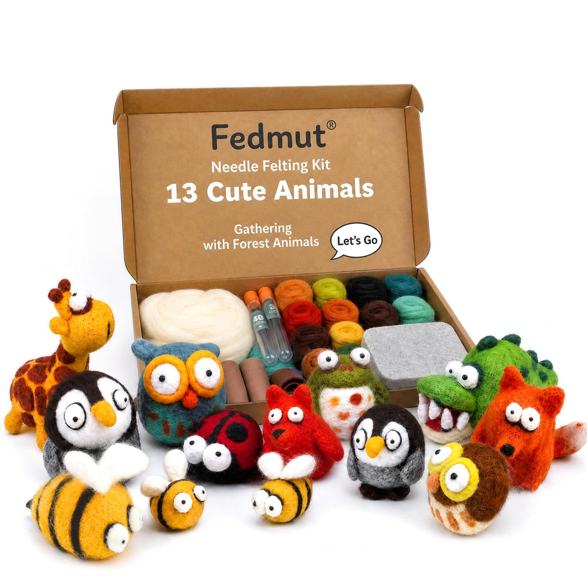 Fedmut Needle Felting Wool Kit Felting Kit, 13 Cute Animals Tools Supplies