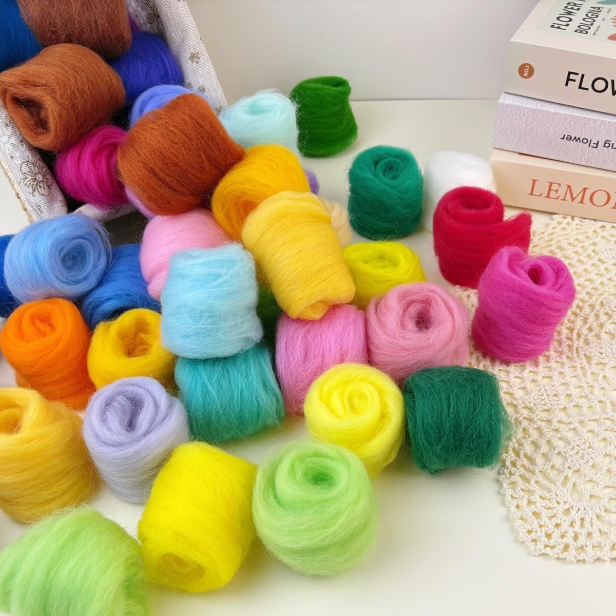 IcosaMro Needle Felting Kit 48 Color Wool Roving with Felting Needles Tools
