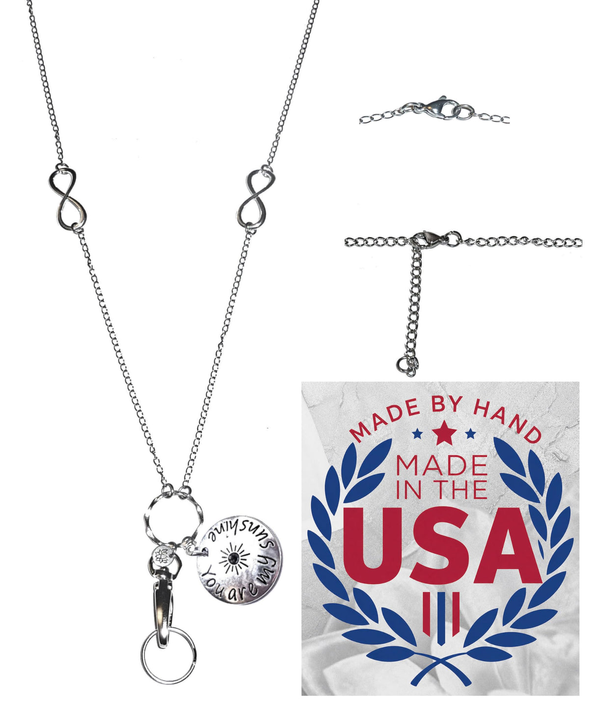 Hidden Hollow Beads Charm Stainless Steel Strong Hand Made USA Women's 34 "Lanyard, ID Badge Card Holder Teacher Nurse Keys