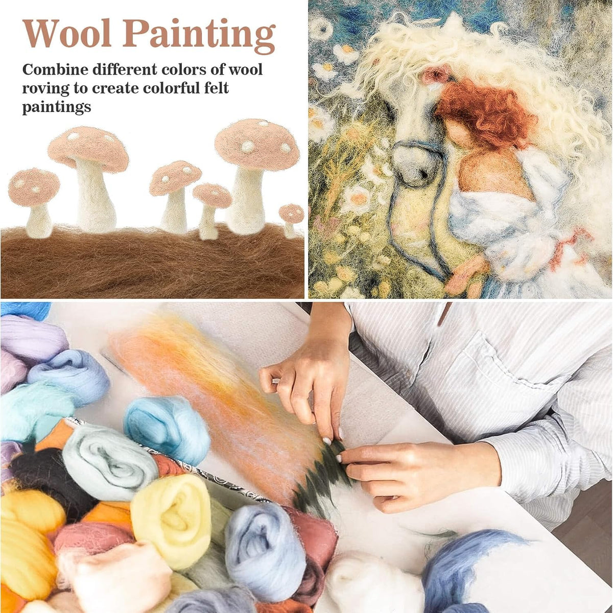 Sukh 40Packs Felting Wool Roving - 20 Colors Needle Wool Felt for Craft