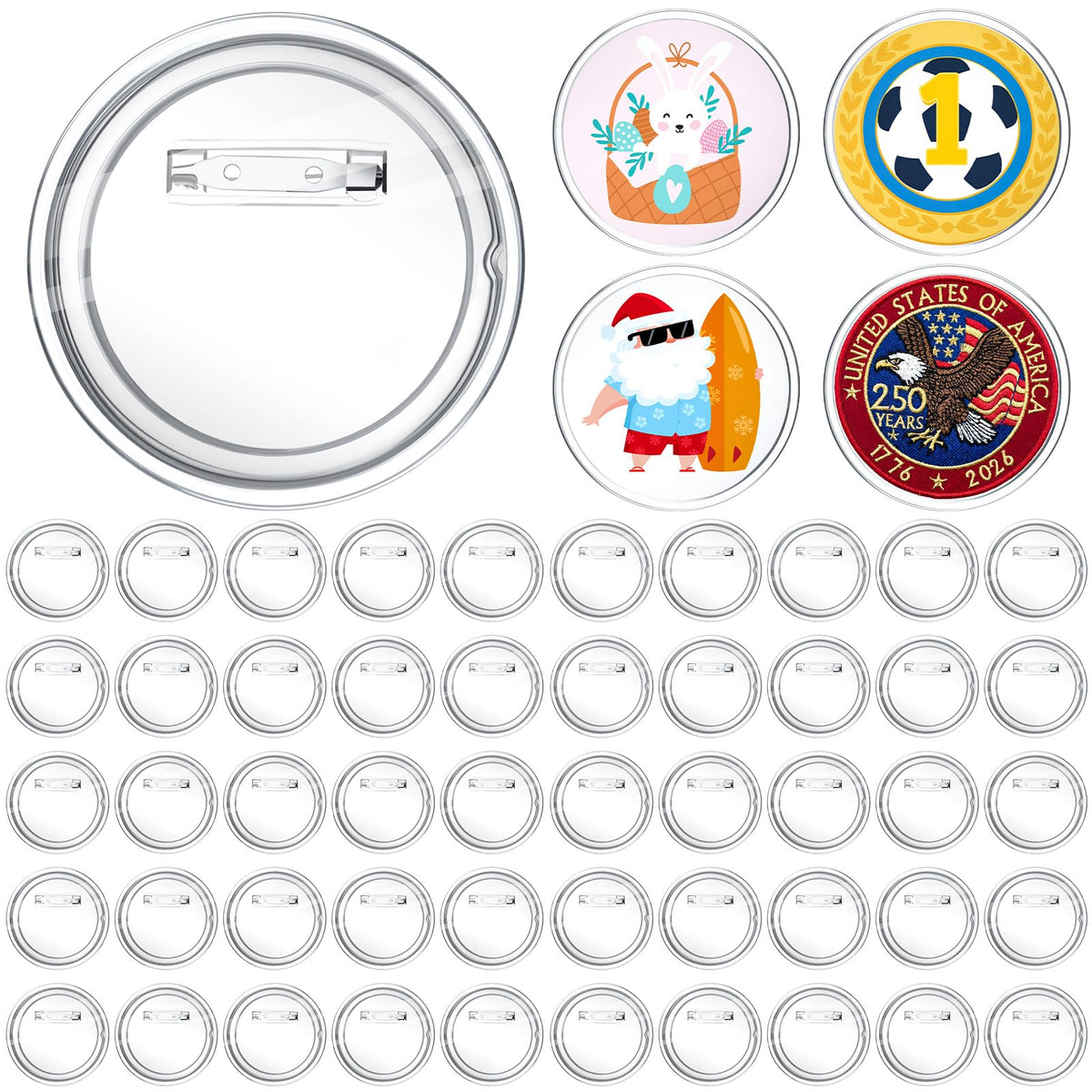 Chinco 50 Pack Acrylic Clear Button Pins Badge Custom Badge, 2.4 Inch