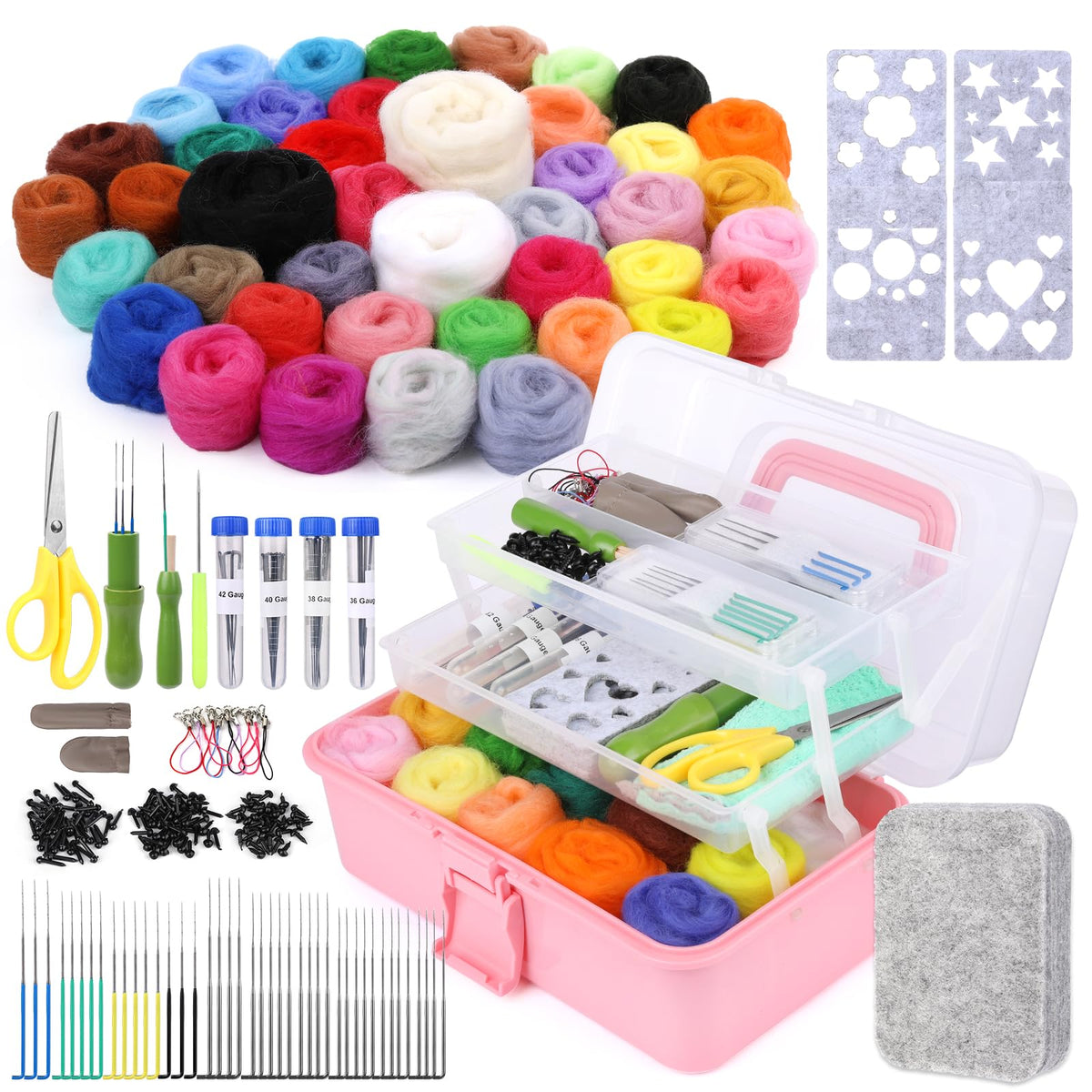 JUPEAN Needle Felting Kits for Beginners Adults 50 Colors Wool Felting Kit