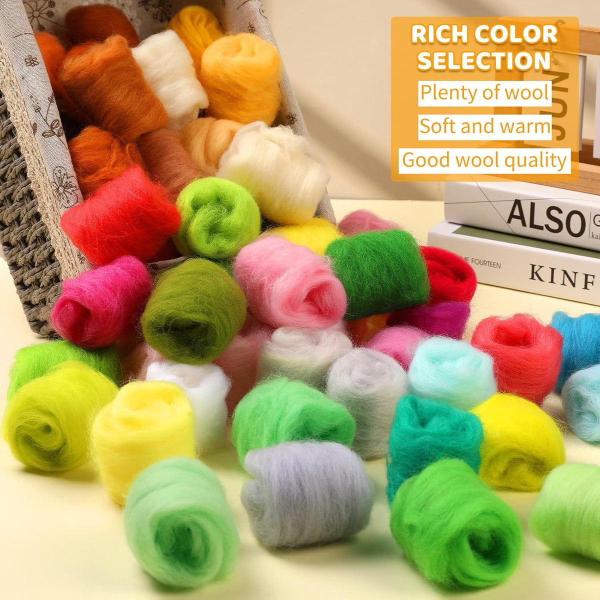 WONVOC 100 Colors Needle Felting Wool, Wool Roving 3g /Color, 10.5 oz Total