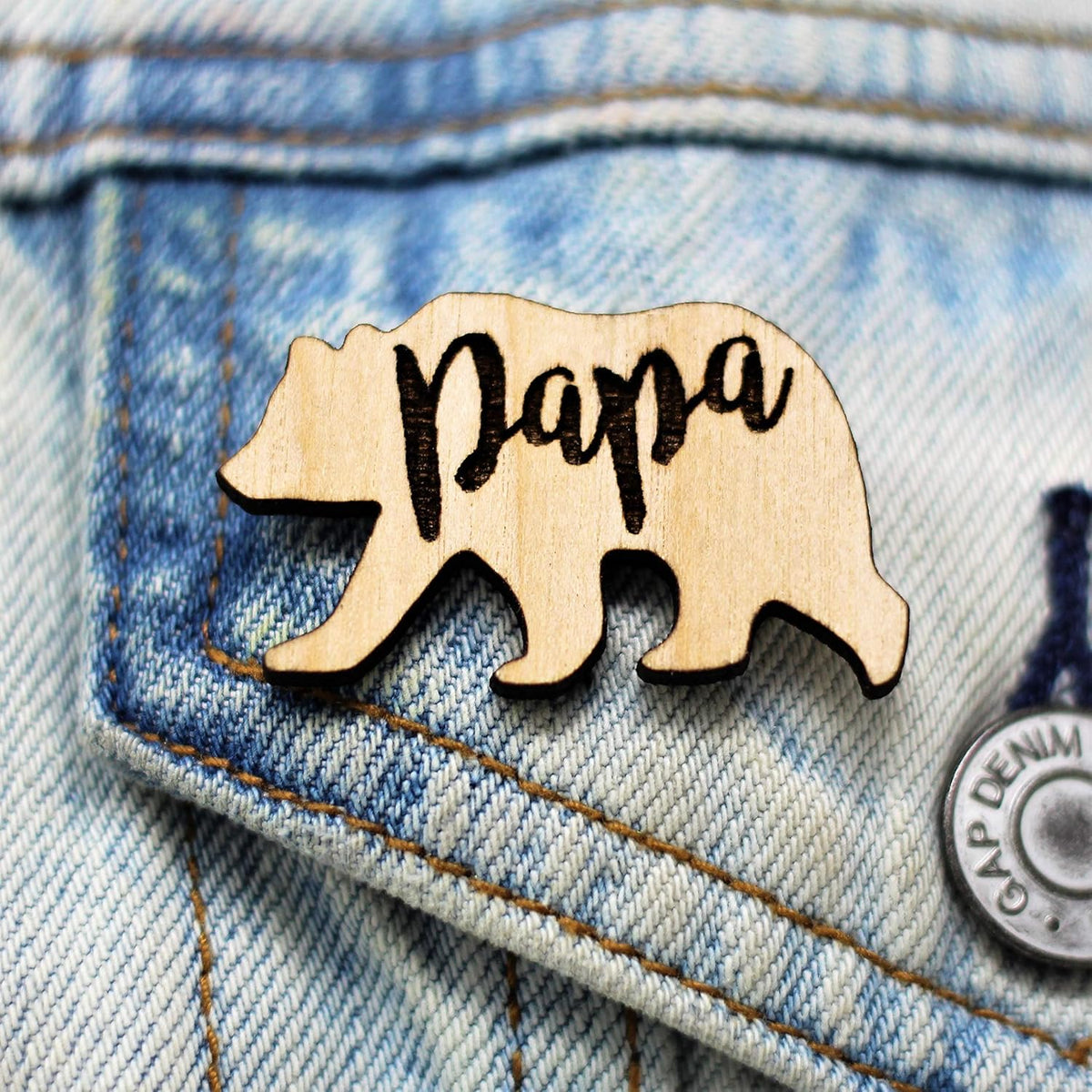 Papa Bear Wood Pin | Unique Father's Day Gifts for Dad Brooch