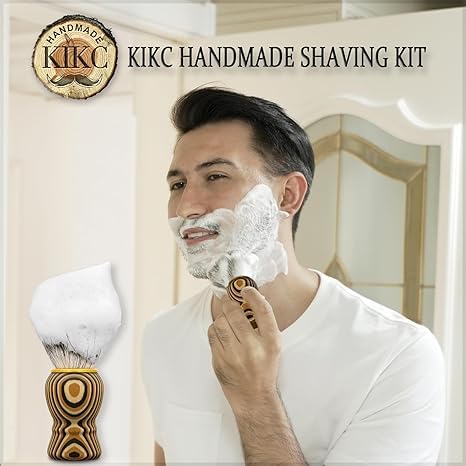 KIKC Hand Crafted Pure Badger Shaving Brush for Wet Shave, Soft Bristle, Art Annual Ring Wood Handle, Best Gift for Bearded Man
