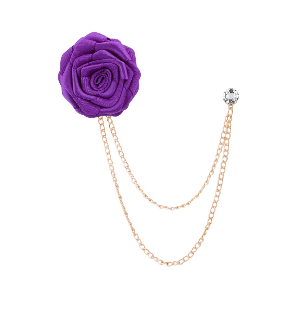 Bridegroom Wedding Brooches Rose Flower with Gold Leaf Brooch Floral Lapel Stick Handmade Boutonniere Pins Badge Tassel Chain Men's Suit Accessories