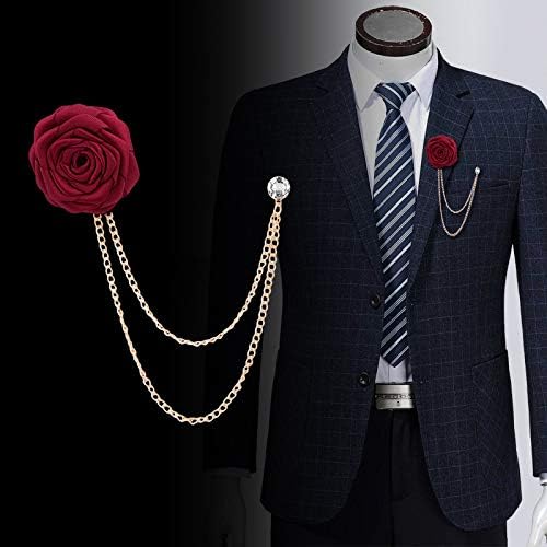 Bridegroom Wedding Brooches Rose Flower with Gold Leaf Brooch Floral Lapel Stick Handmade Boutonniere Pins Badge Tassel Chain Men's Suit Accessories