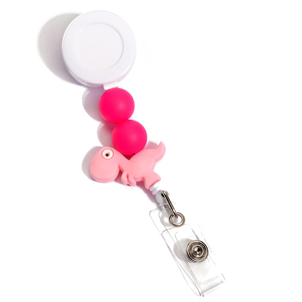 Silicone Bead Retractable Badge Holders Shape Pumpkin Devil Ghost Cute Badge Reel for Doctor Nurse Teacher ID Badge Clip (Pink Rainbow)