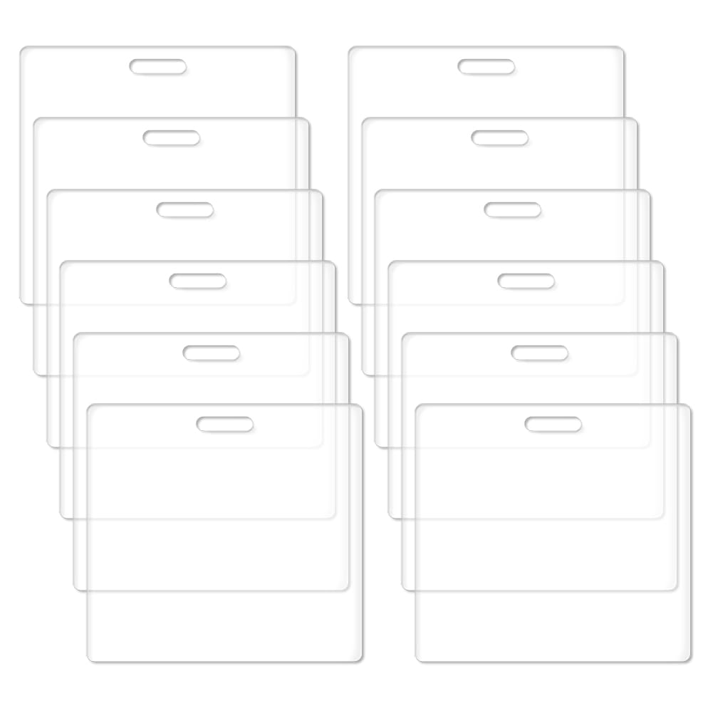 SUPERFINDINGS 12Pcs Acrylic Badge Blanks Clear ID Card Holders Decorations Acrylic Badges Buddy Buddy Blanks for Teacher Nurse Office 4x3.7inch