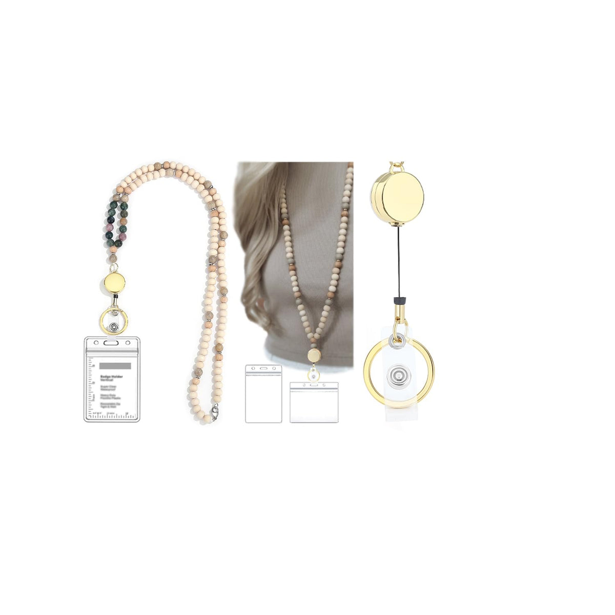 SAM & LORI Lanyards for Id Badges Teacher Lanyard With Id Holder Retractable Lanyards Beaded Cute Key Chain Keychain Women Cruise Ship Cards