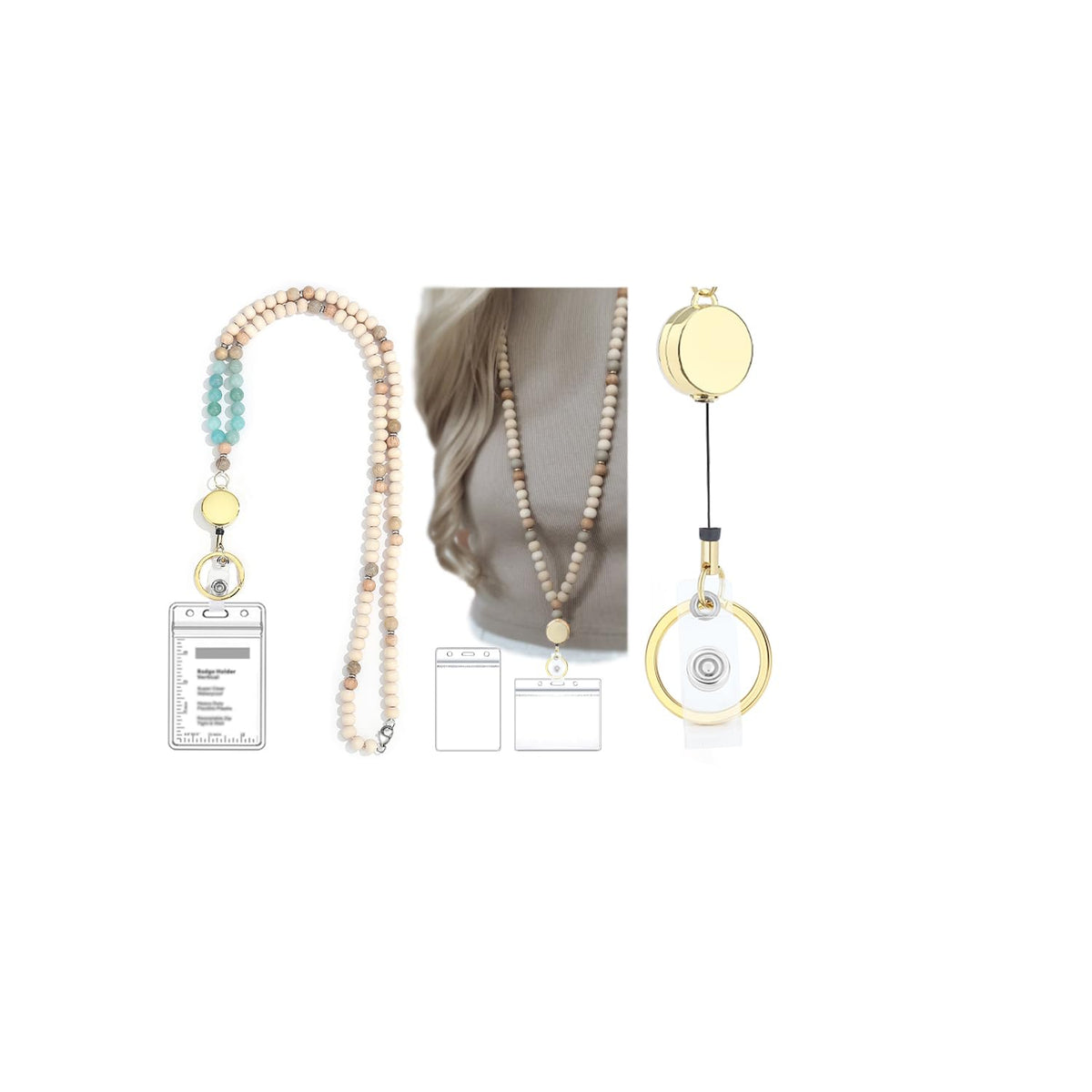 SAM & LORI Lanyards for Id Badges Teacher Lanyard With Id Holder Retractable Lanyards Beaded Cute Key Chain Keychain Women Cruise Ship Cards