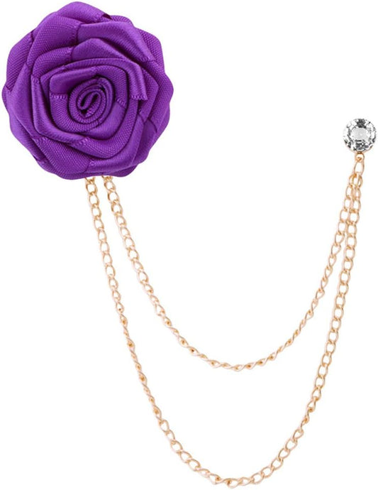 Fashion Bridegroom Wedding Brooches Cloth Art Hand-Made Rose Flower Brooch Lapel Pin Badge Tassel Chain Men's Suit Accessories