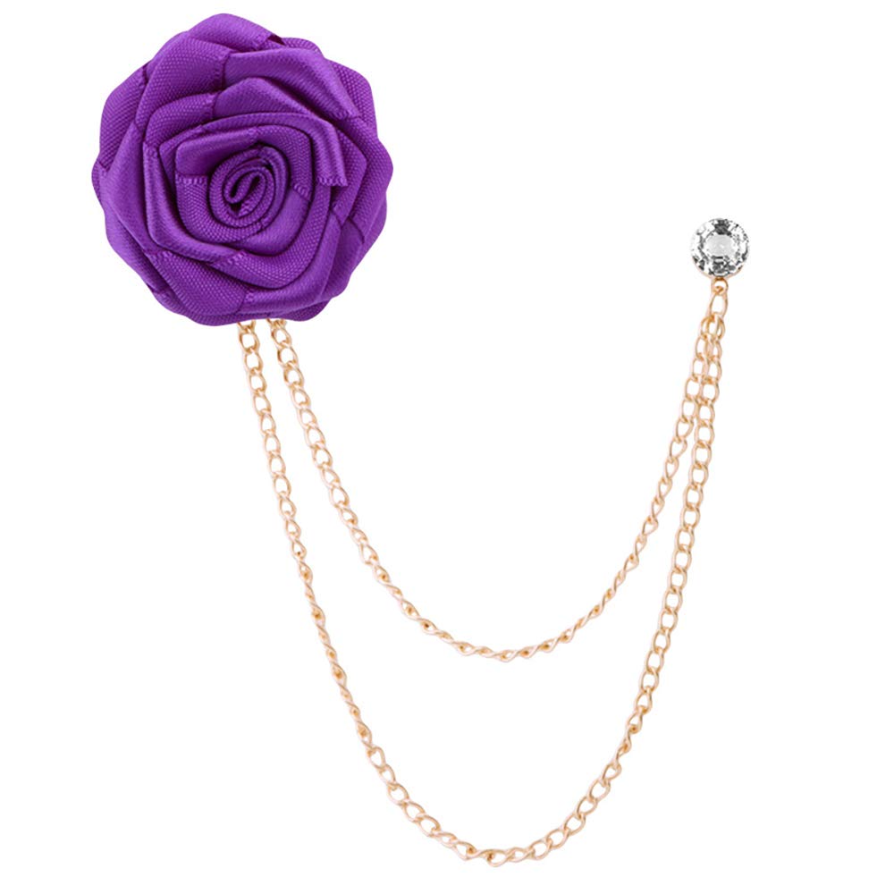 Fashion Bridegroom Wedding Brooches Cloth Art Hand-Made Rose Flower Brooch Lapel Pin Badge Tassel Chain Men's Suit Accessories
