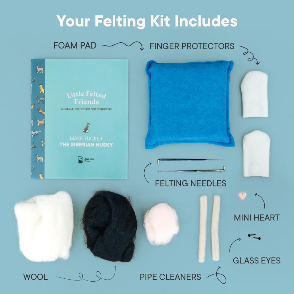 Little Felted Friends: Siberian Husky: Dog Needle-Felting Beginner Kits with Needles, Wool, Supplies, and Instructions (Little Felted Friends: Needle-Felting Kits for Beginners)