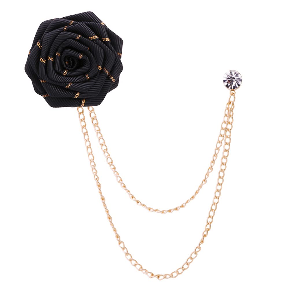 Fashion Bridegroom Wedding Brooches Fabrics Handmade Rose Flower Brooch Lapel Pin Badge Tassel Chain Men's Suit Accessories