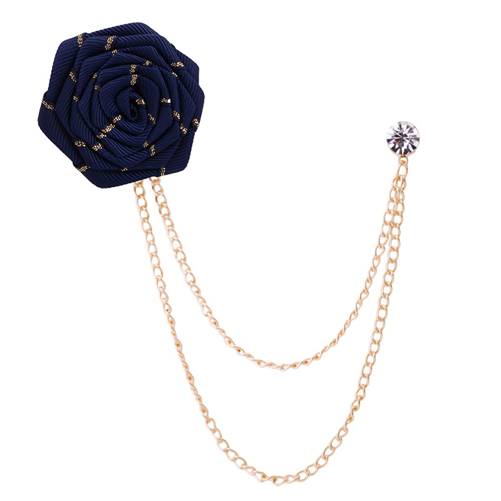 Fashion Bridegroom Wedding Brooches Fabrics Handmade Rose Flower Brooch Lapel Pin Badge Tassel Chain Men's Suit Accessories
