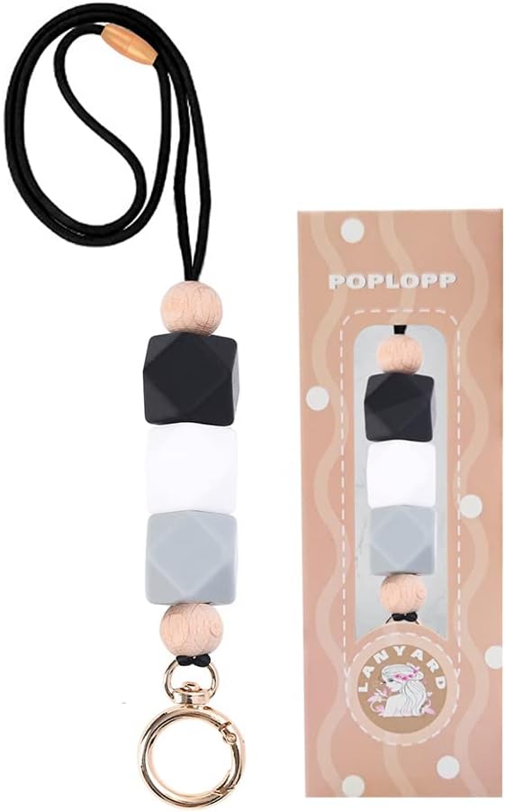 Teacher Lanyards for ID Badges and Keys, Cute Silicone Beaded Lanyard