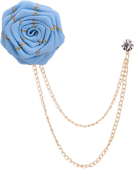 Fashion Bridegroom Wedding Brooches Fabrics Handmade Rose Flower Brooch Lapel Pin Badge Tassel Chain Men's Suit Accessories