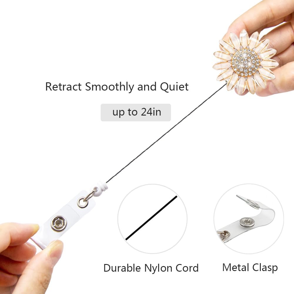 Flower ID Badge Holders Retractable with Alligator Clip, Name Badge Clips Retractable, Nurse Badge Reel Bling