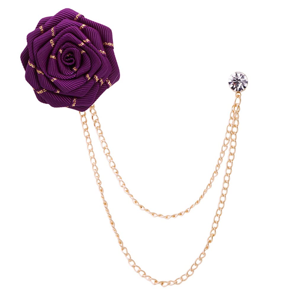 Fashion Bridegroom Wedding Brooches Fabrics Handmade Rose Flower Brooch Lapel Pin Badge Tassel Chain Men's Suit Accessories