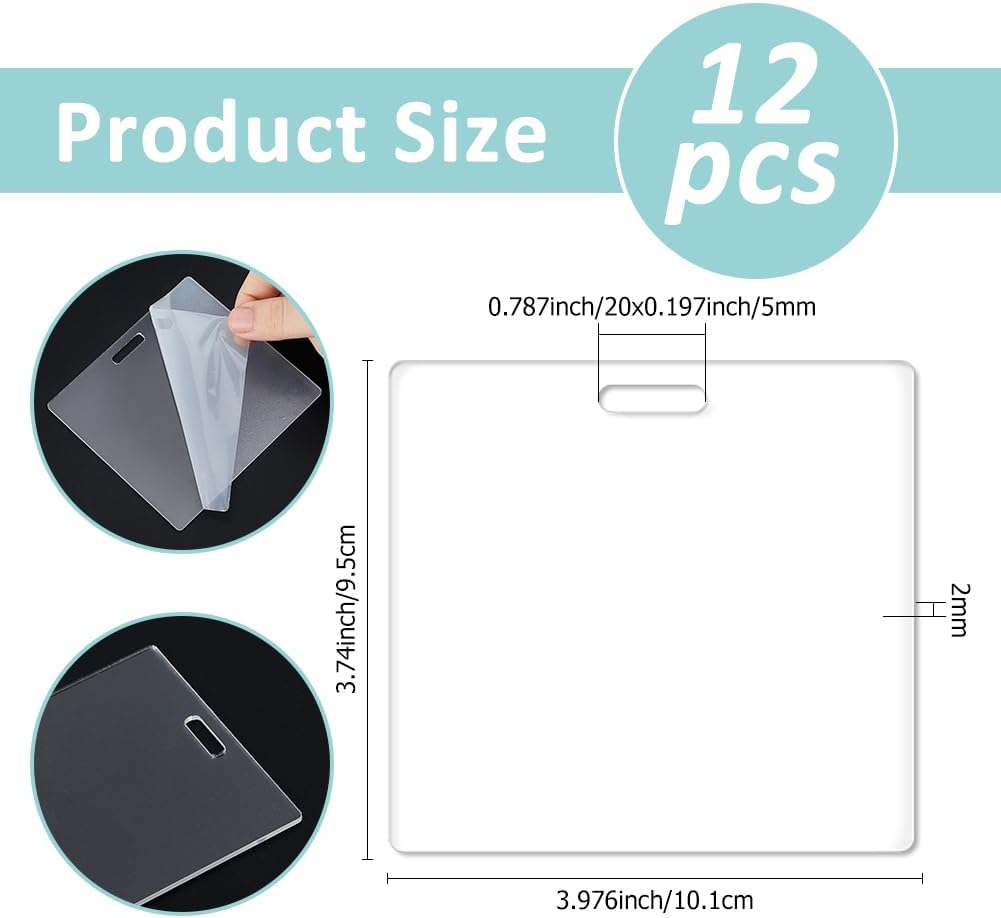 SUPERFINDINGS 12Pcs Acrylic Badge Blanks Clear ID Card Holders Decorations Acrylic Badges Buddy Buddy Blanks for Teacher Nurse Office 4x3.7inch