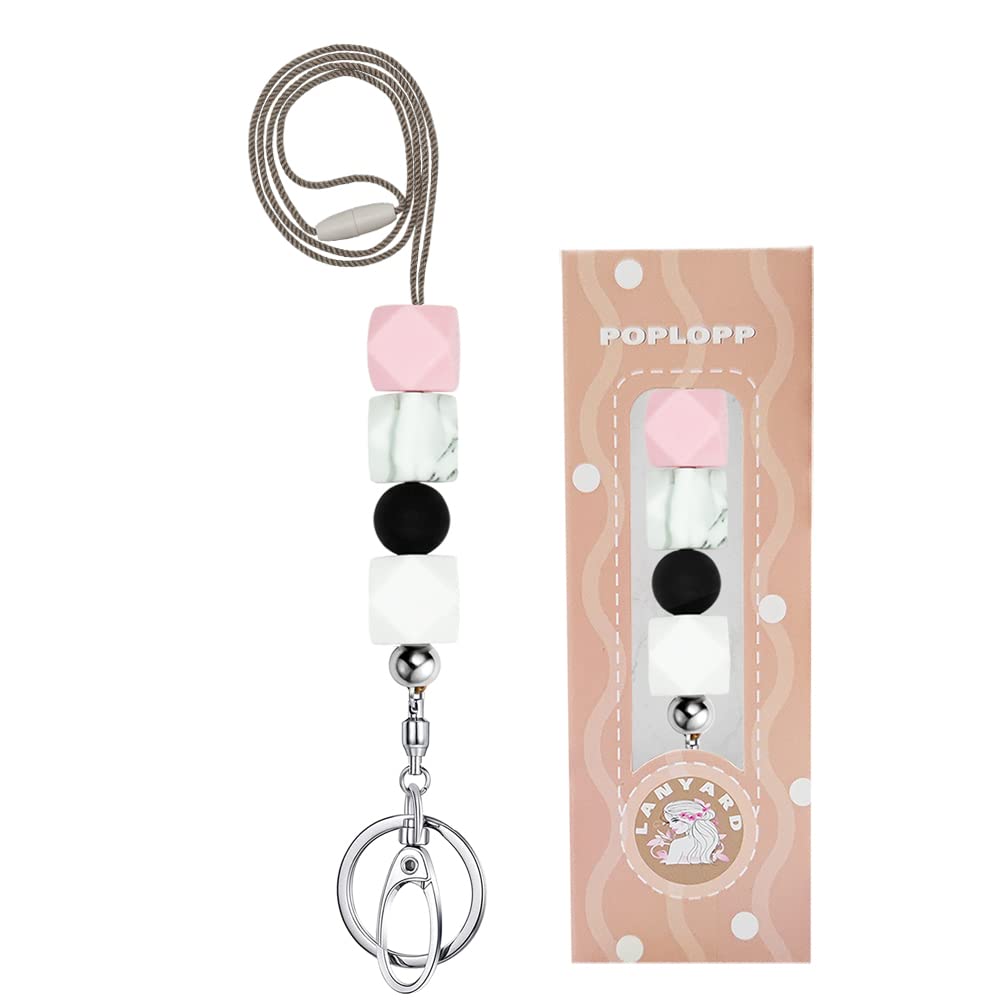Teacher Lanyards for ID Badges and Keys, Cute Silicone Beaded Lanyard
