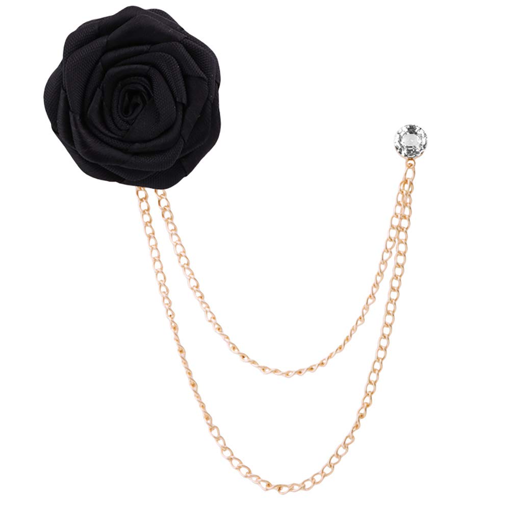 Fashion Bridegroom Wedding Brooches Cloth Art Hand-Made Rose Flower Brooch Lapel Pin Badge Tassel Chain Men's Suit Accessories