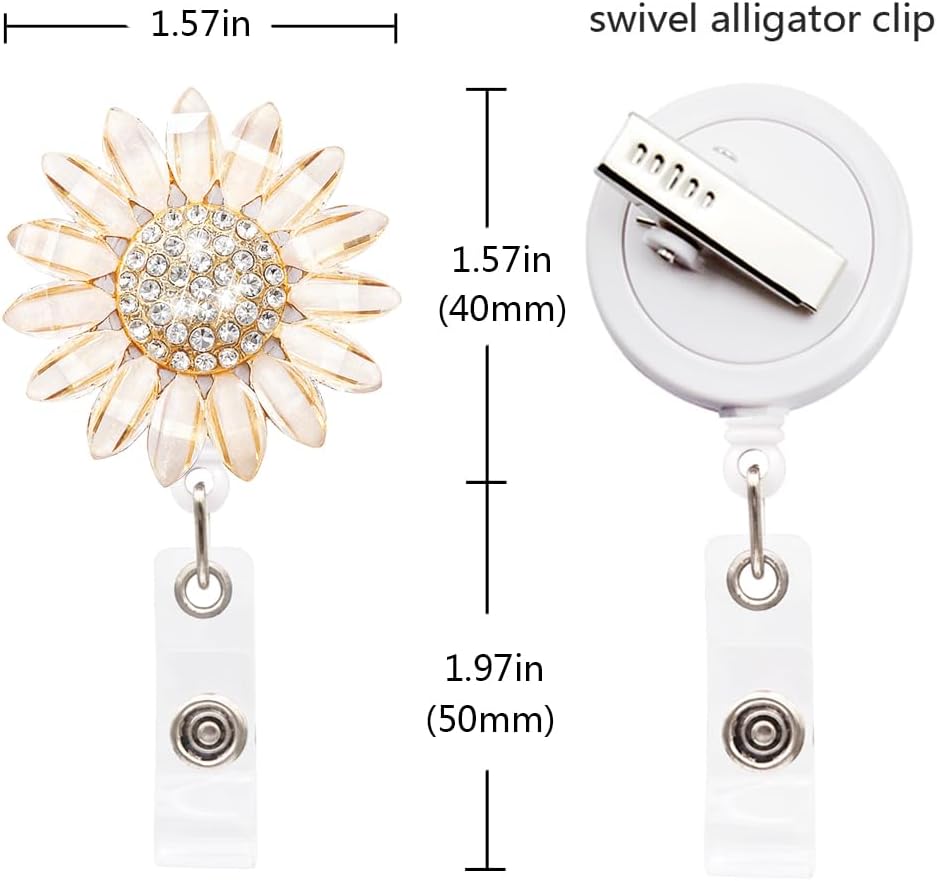 Flower ID Badge Holders Retractable with Alligator Clip, Name Badge Clips Retractable, Nurse Badge Reel Bling