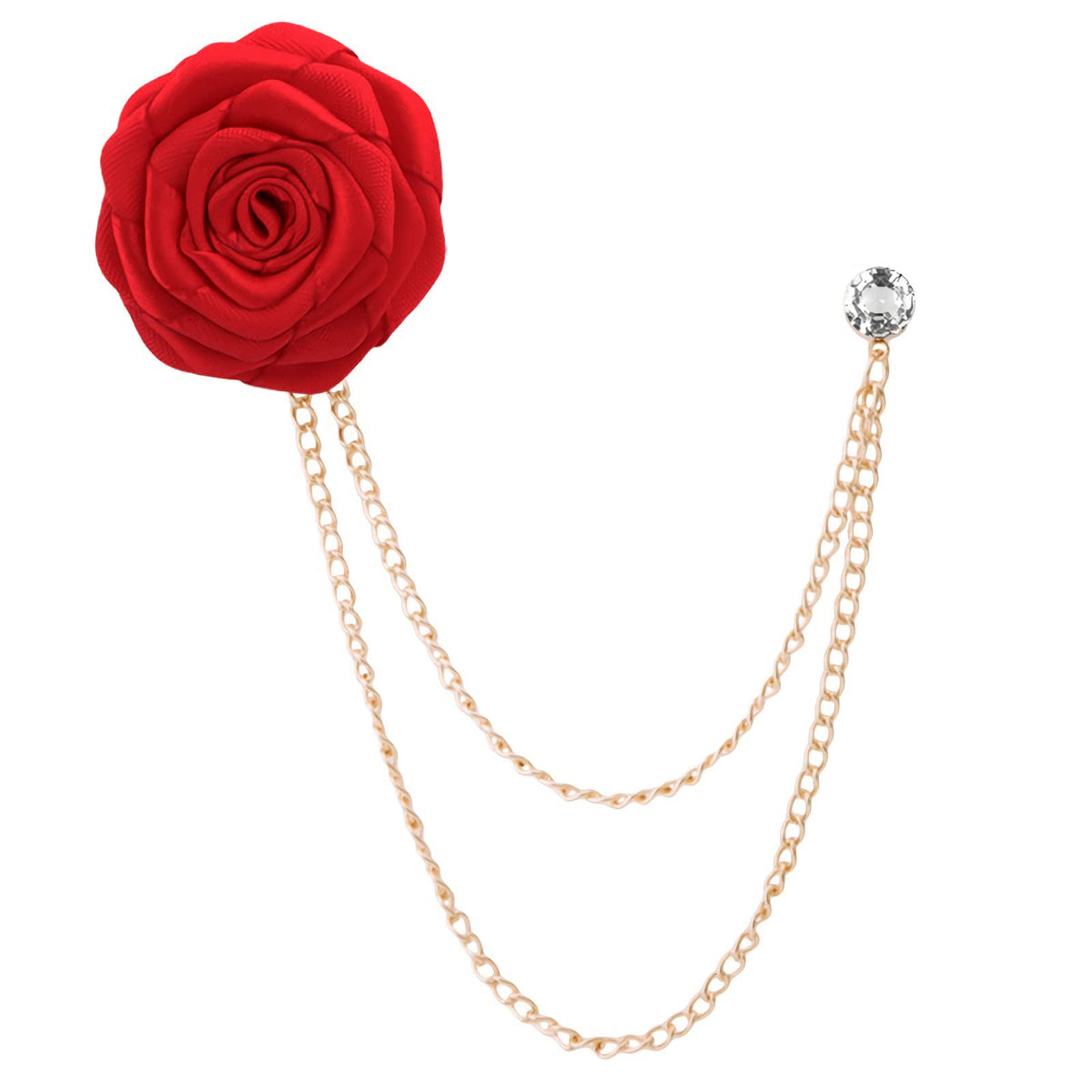 Bridegroom Wedding Brooches Rose Flower with Gold Leaf Brooch Floral Lapel Stick Handmade Boutonniere Pins Badge Tassel Chain Men's Suit Accessories