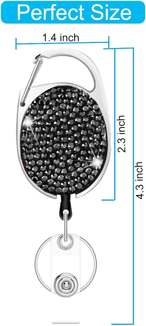 Rhinestone Retractable Badge Holder Reels with Belt Clip & Key Ring 4-Pack