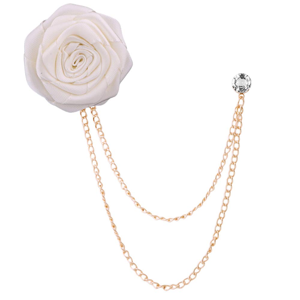 Fashion Bridegroom Wedding Brooches Cloth Art Hand-Made Rose Flower Brooch Lapel Pin Badge Tassel Chain Men's Suit Accessories