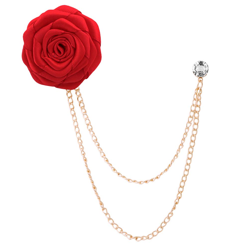 Fashion Bridegroom Wedding Brooches Cloth Art Hand-Made Rose Flower Brooch Lapel Pin Badge Tassel Chain Men's Suit Accessories