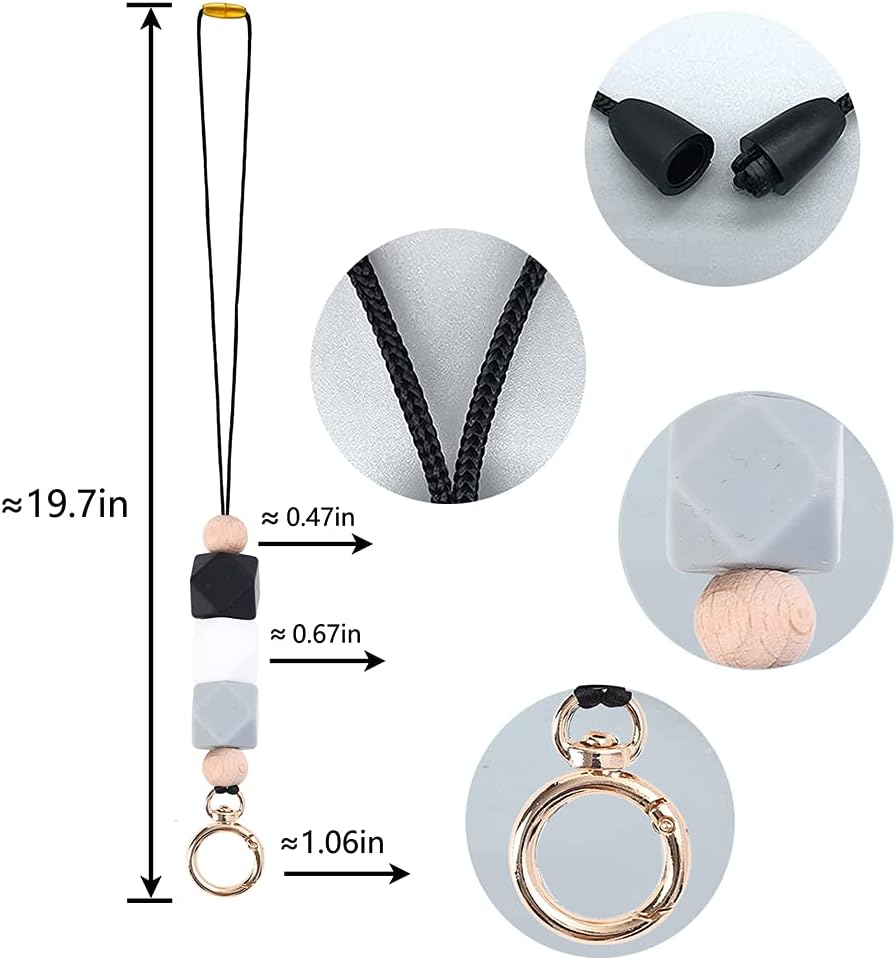 Teacher Lanyards for ID Badges and Keys, Cute Silicone Beaded Lanyard