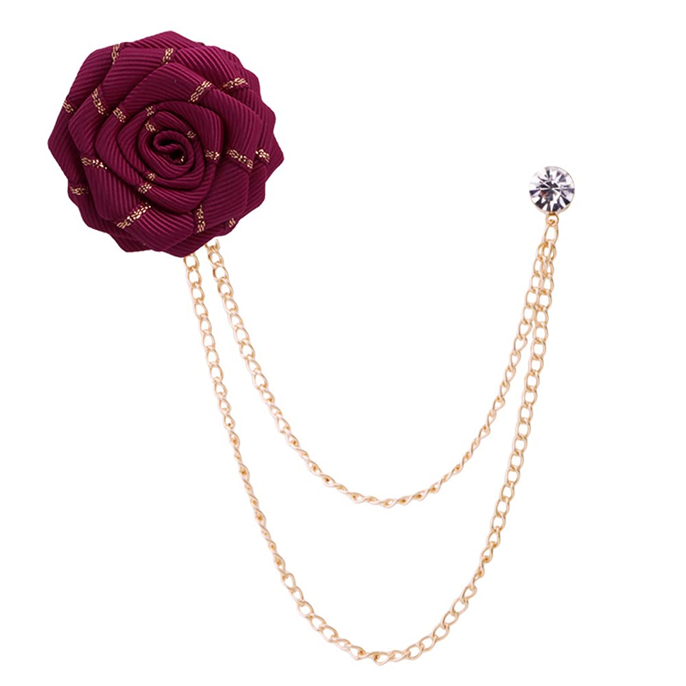 Fashion Bridegroom Wedding Brooches Fabrics Handmade Rose Flower Brooch Lapel Pin Badge Tassel Chain Men's Suit Accessories