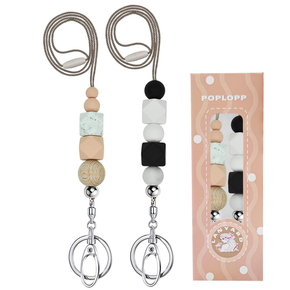 Teacher Lanyards for ID Badges and Keys, Cute Silicone Beaded Lanyard