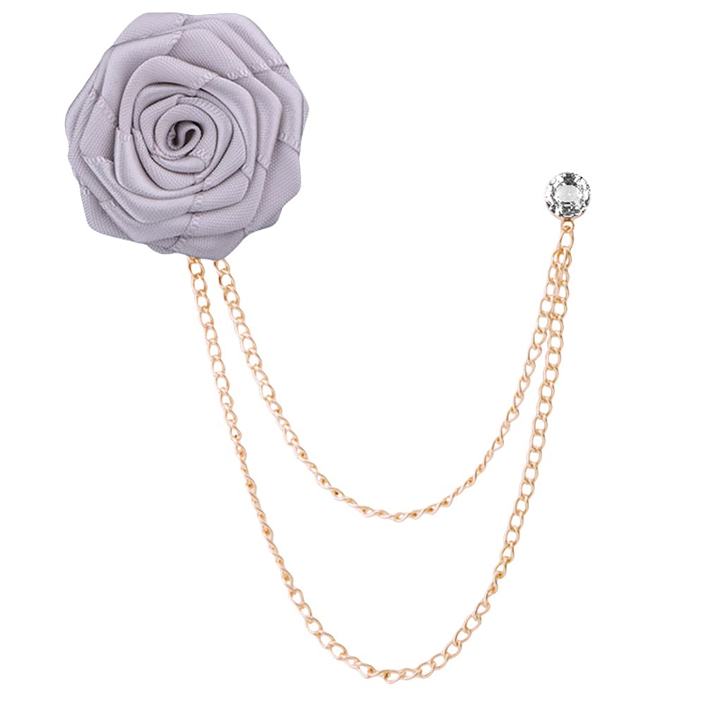 Fashion Bridegroom Wedding Brooches Cloth Art Hand-Made Rose Flower Brooch Lapel Pin Badge Tassel Chain Men's Suit Accessories