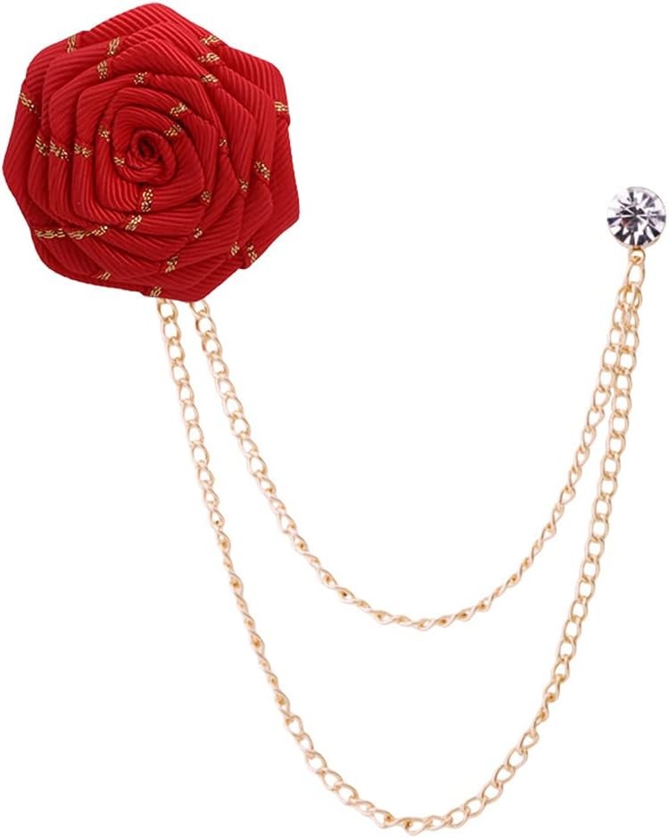 Fashion Bridegroom Wedding Brooches Fabrics Handmade Rose Flower Brooch Lapel Pin Badge Tassel Chain Men's Suit Accessories