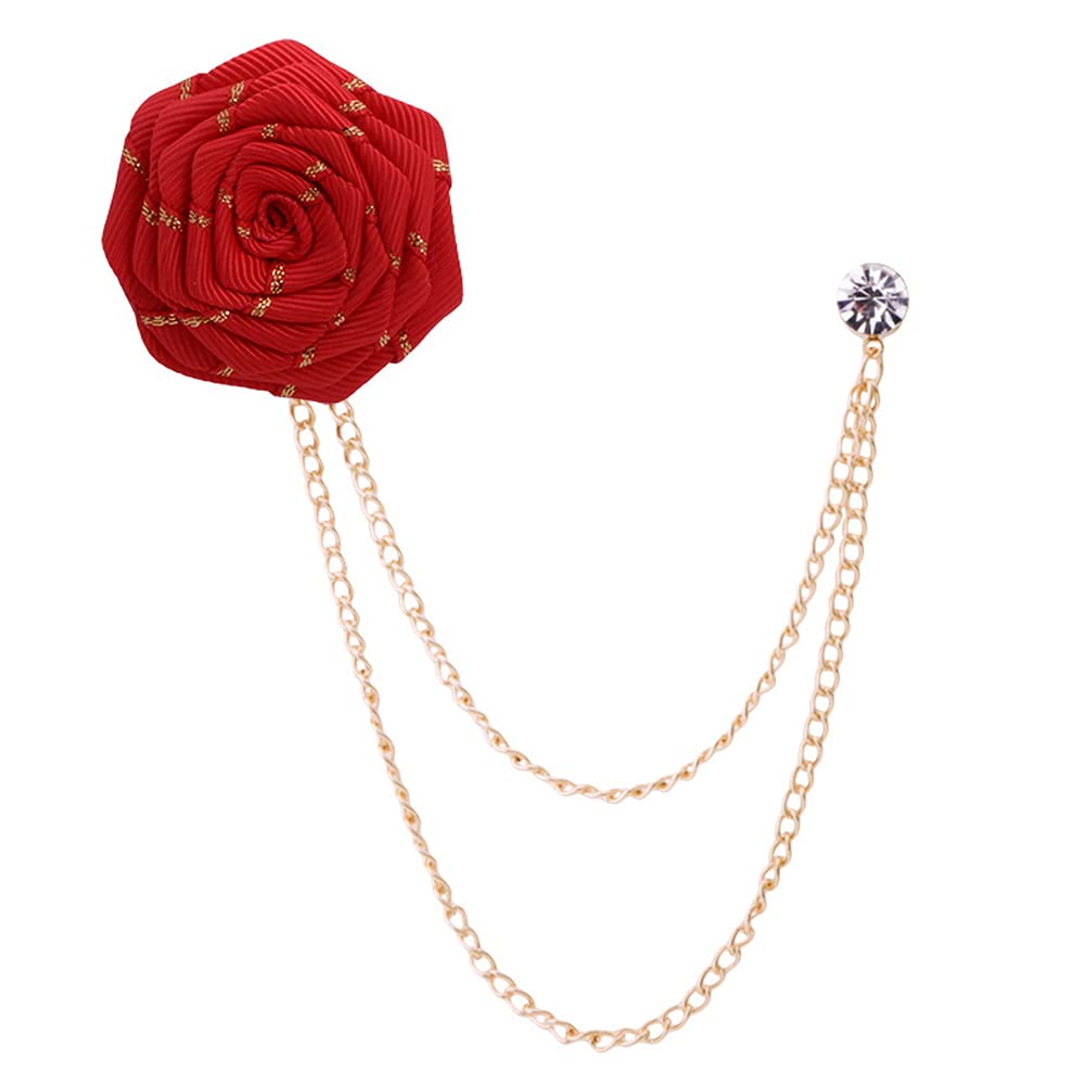 Fashion Bridegroom Wedding Brooches Fabrics Handmade Rose Flower Brooch Lapel Pin Badge Tassel Chain Men's Suit Accessories