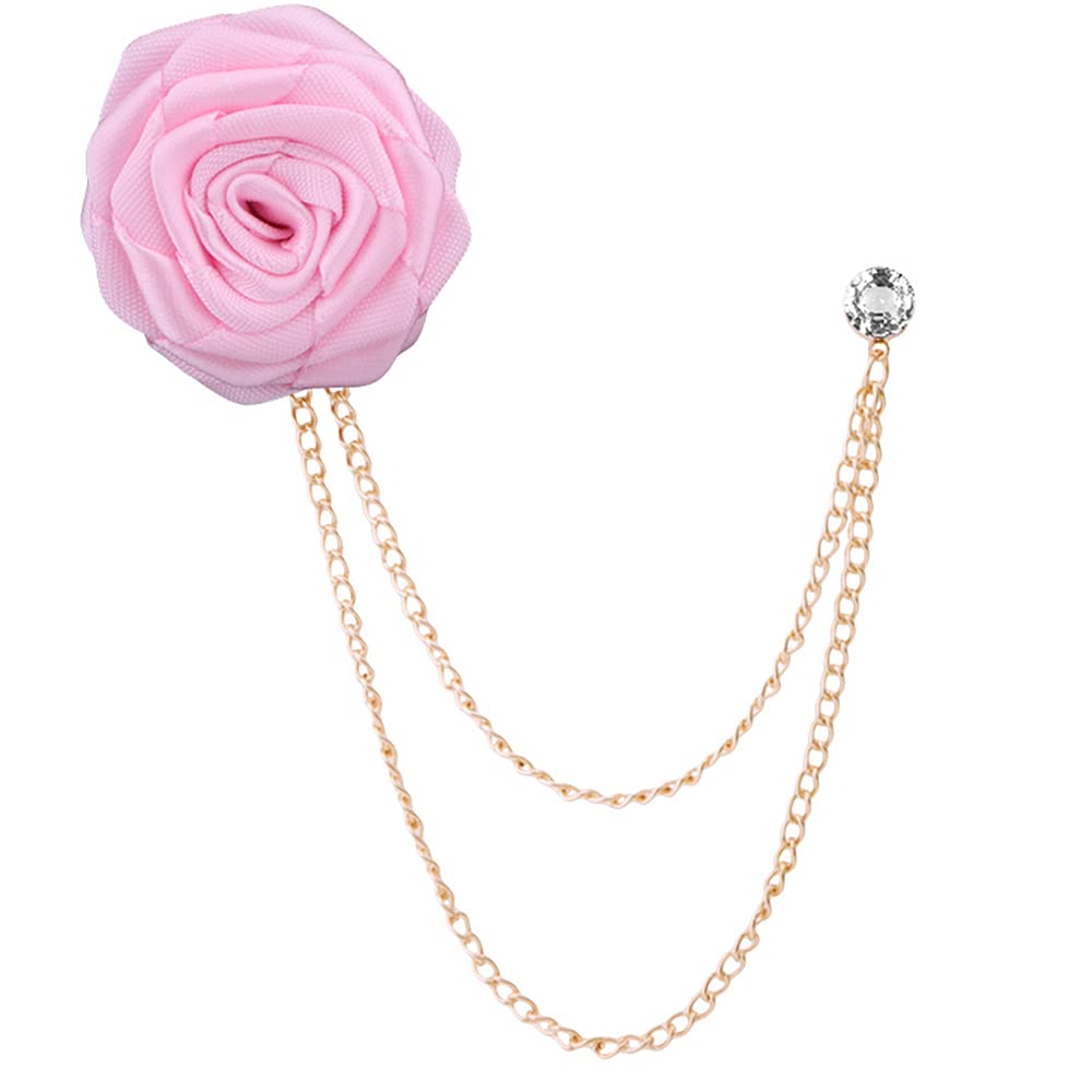 Fashion Bridegroom Wedding Brooches Cloth Art Hand-Made Rose Flower Brooch Lapel Pin Badge Tassel Chain Men's Suit Accessories