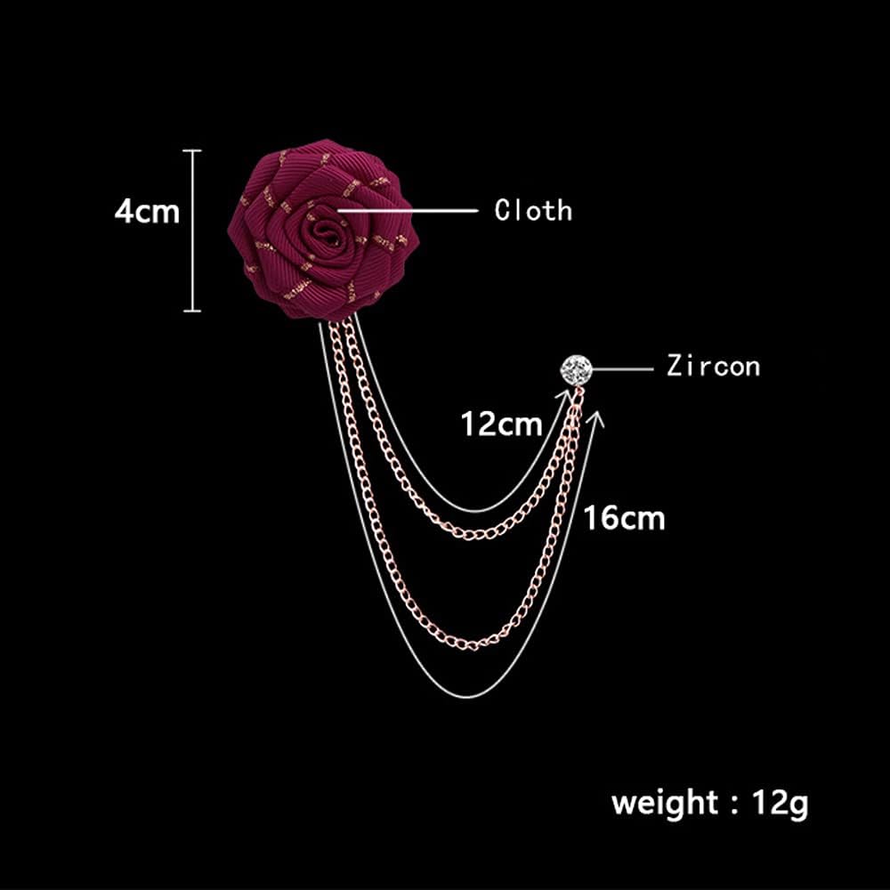 Fashion Bridegroom Wedding Brooches Fabrics Handmade Rose Flower Brooch Lapel Pin Badge Tassel Chain Men's Suit Accessories