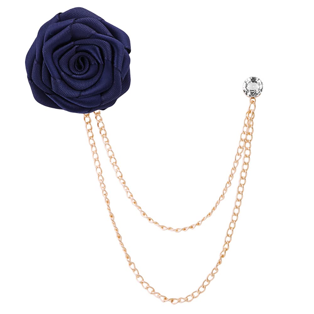 Fashion Bridegroom Wedding Brooches Cloth Art Hand-Made Rose Flower Brooch Lapel Pin Badge Tassel Chain Men's Suit Accessories