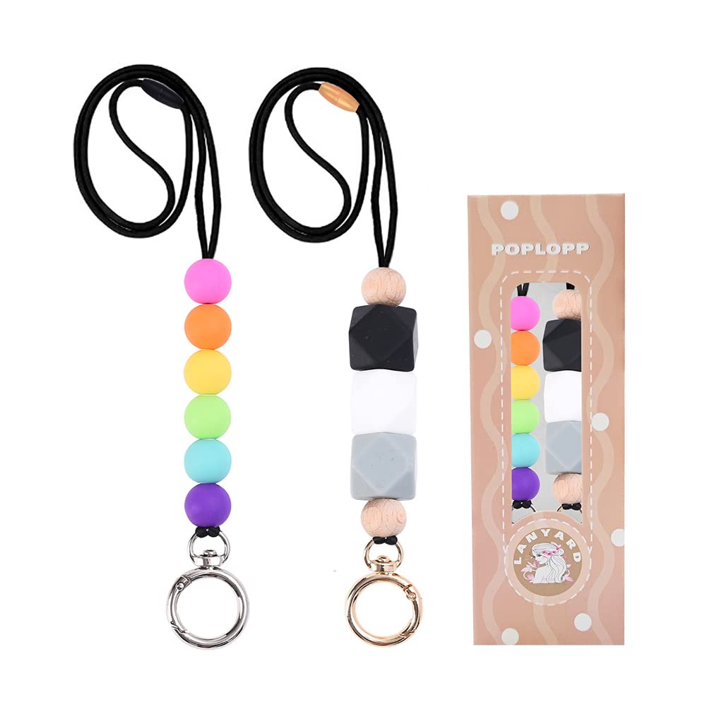 Teacher Lanyards for ID Badges and Keys, Cute Silicone Beaded Lanyard