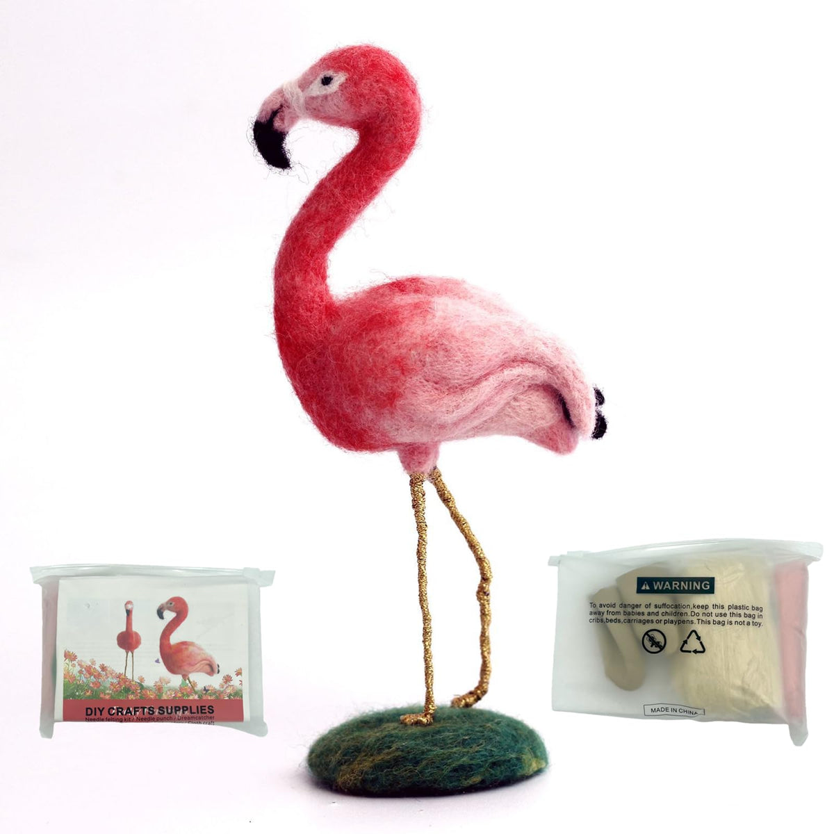 Flamingo Needle Felting Beginners Kit, Crafts Felt Works With Guidebook