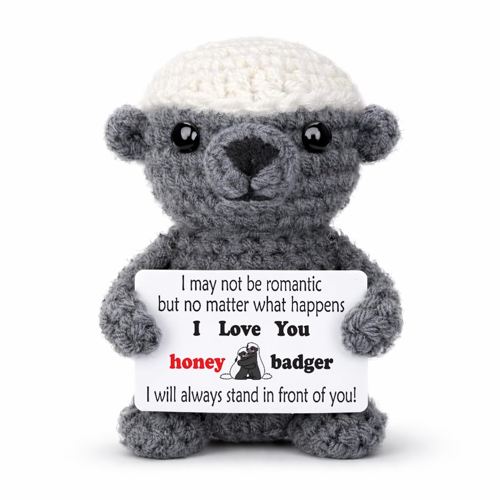 Crochet Honey Badger Positive Affirmation Brave Gift - Funny Inspirational Mini Animal Theme Desk Decor, Graduation Encouragement Present for Son Daughter Student Graduate, Daily affirmation Gifts