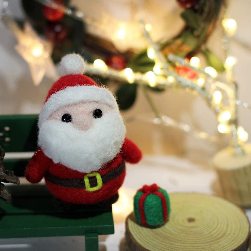 Szecl Santa Claus Wool Felting Kit Tool Supplies with Gift Box, Christmas Needle Felting Kit Beginner DIY Non Finished Poked Set Xmas Ornaments, 4Pcs Needles, 2Pcs Eyes, Felting Foam Mat, Instruction