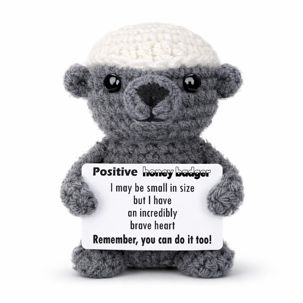 Crochet Honey Badger Positive Affirmation Brave Gift - Funny Inspirational Mini Animal Theme Desk Decor, Graduation Encouragement Present for Son Daughter Student Graduate, Daily affirmation Gifts