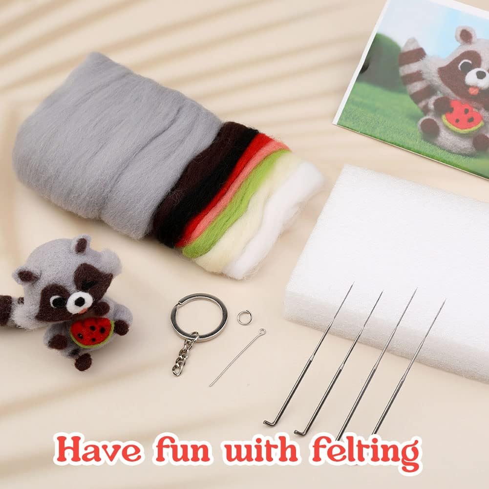 JUPEAN Needle Felting Kits for Beginners Adult Wool Felting kit Raccoon